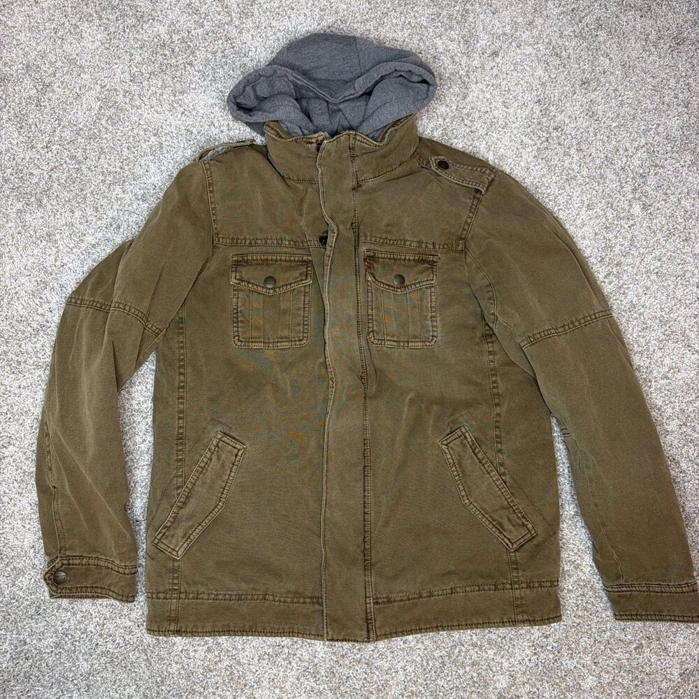 Levi's Hooded Canvas Military Jacket Sherpa Lining Size Youth Large 12-13yrs